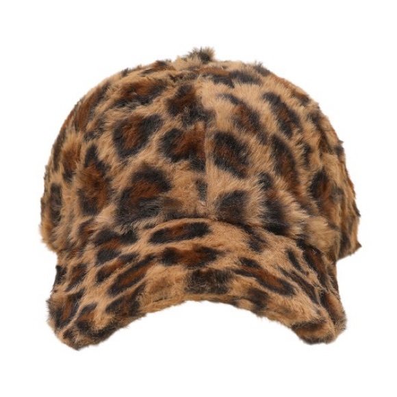 Fuzzy Leopard Print Baseball Cap - Picture 3 of 6